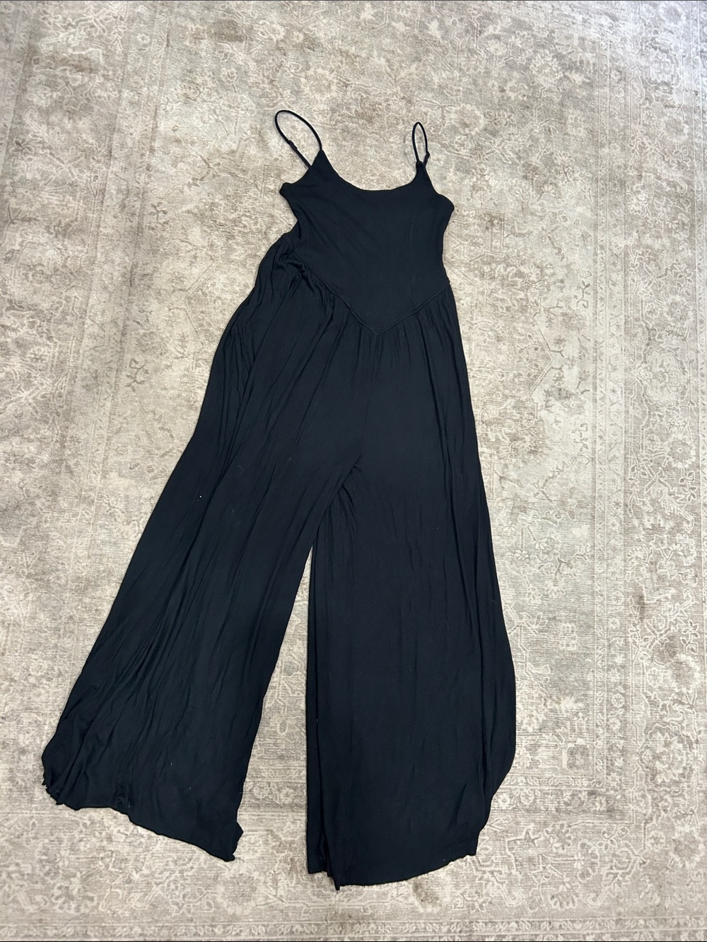 American Eagle Outfitters Black Wide-Leg Spaghetti-Strap Jumpsuit